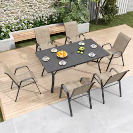 Whisen - 6-Piece Outdoor Dining Chairs Set, Ergonomic Metal Patio Chairs with Waterproof Teslin Fabric, Rust-Resistant - Brown|Black