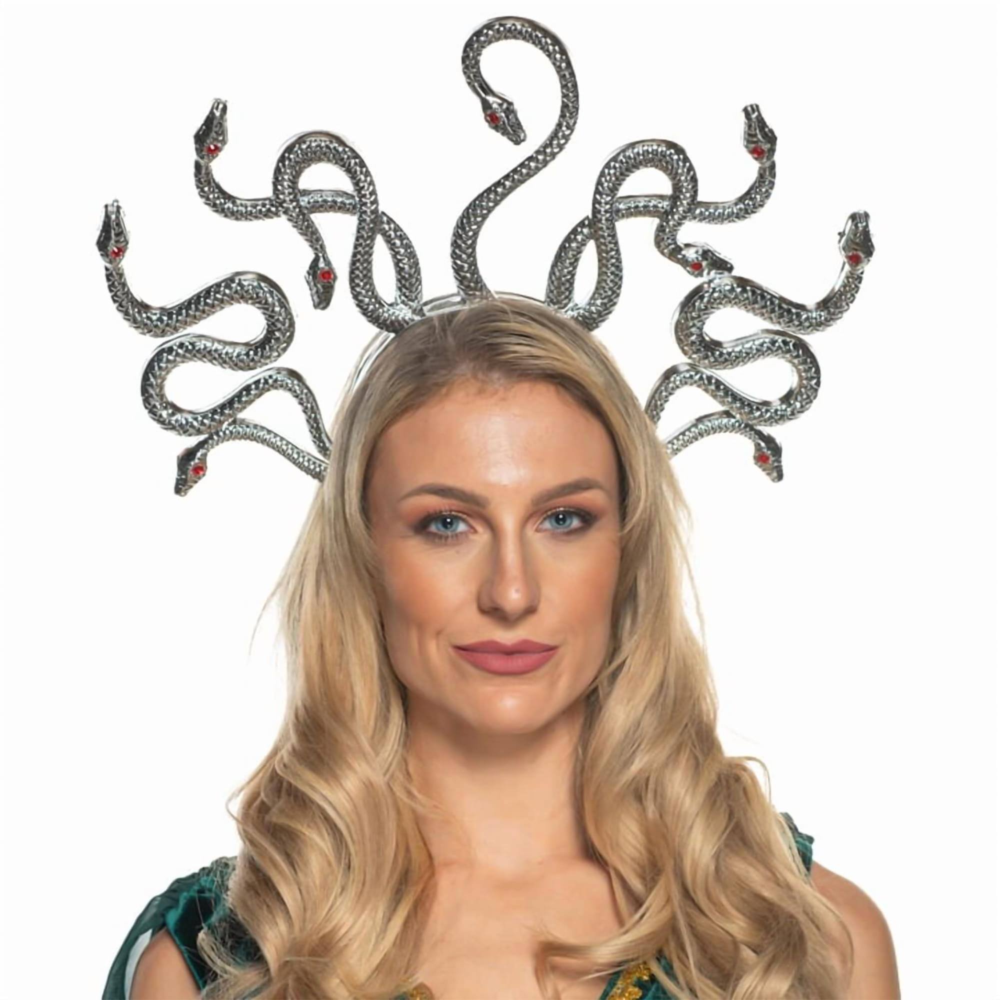 Front. Underwraps - Medusa Silver Snakes Adult Costume Headpiece - Silver.