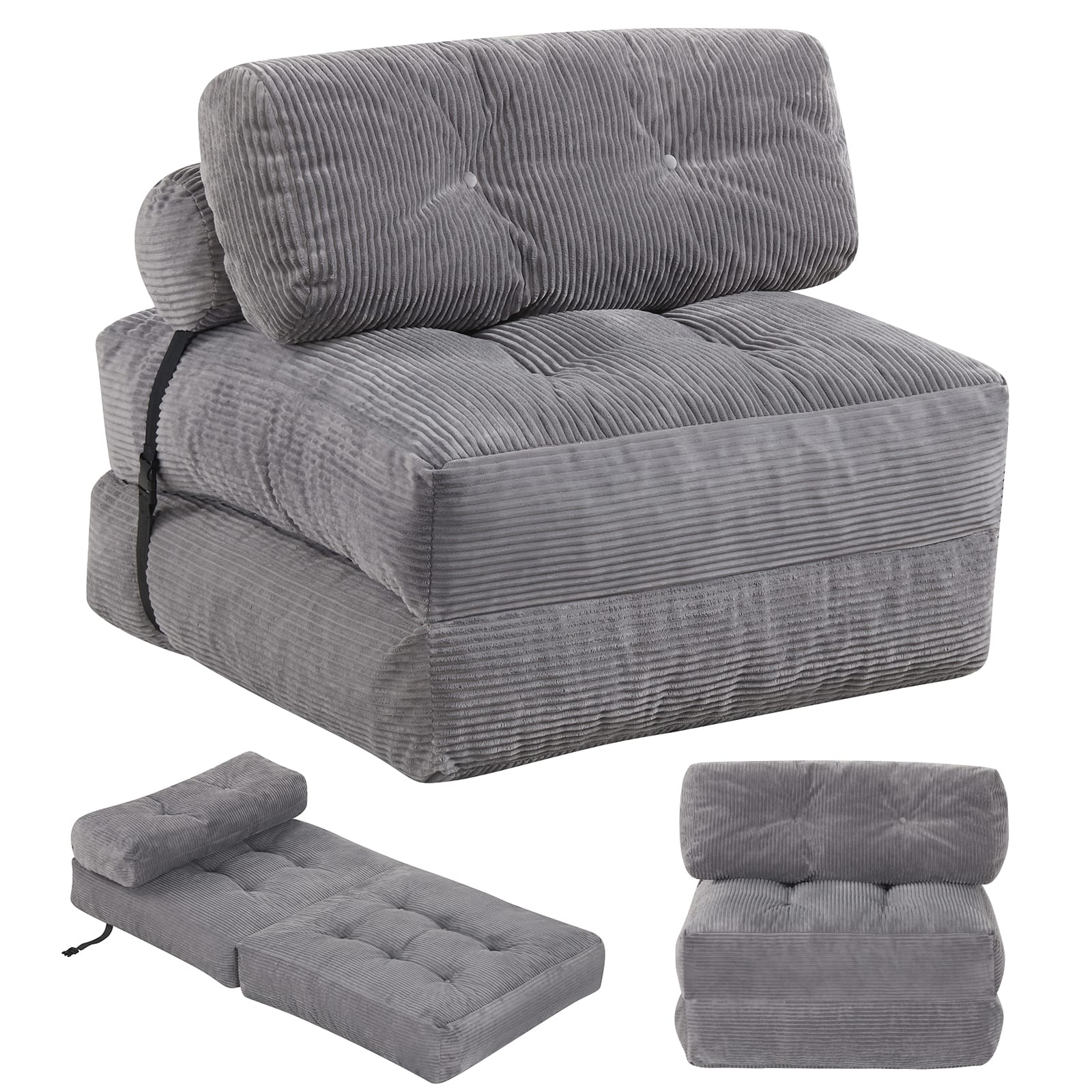 Costway - Folding Sofa Bed, Convertible Sleeper Chair with Pillow Back Support Corduroy Cover - Gray