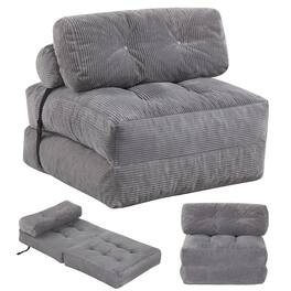 Costway - Folding Sofa Bed, Convertible Sleeper Chair with Pillow Back Support Corduroy Cover - Gray