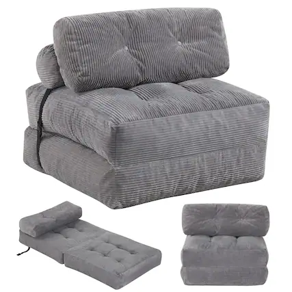 Front. Costway - Costway Folding Sofa Bed, Convertible Sleeper Chair with Pillow Back Support Corduroy Cover - Gray.