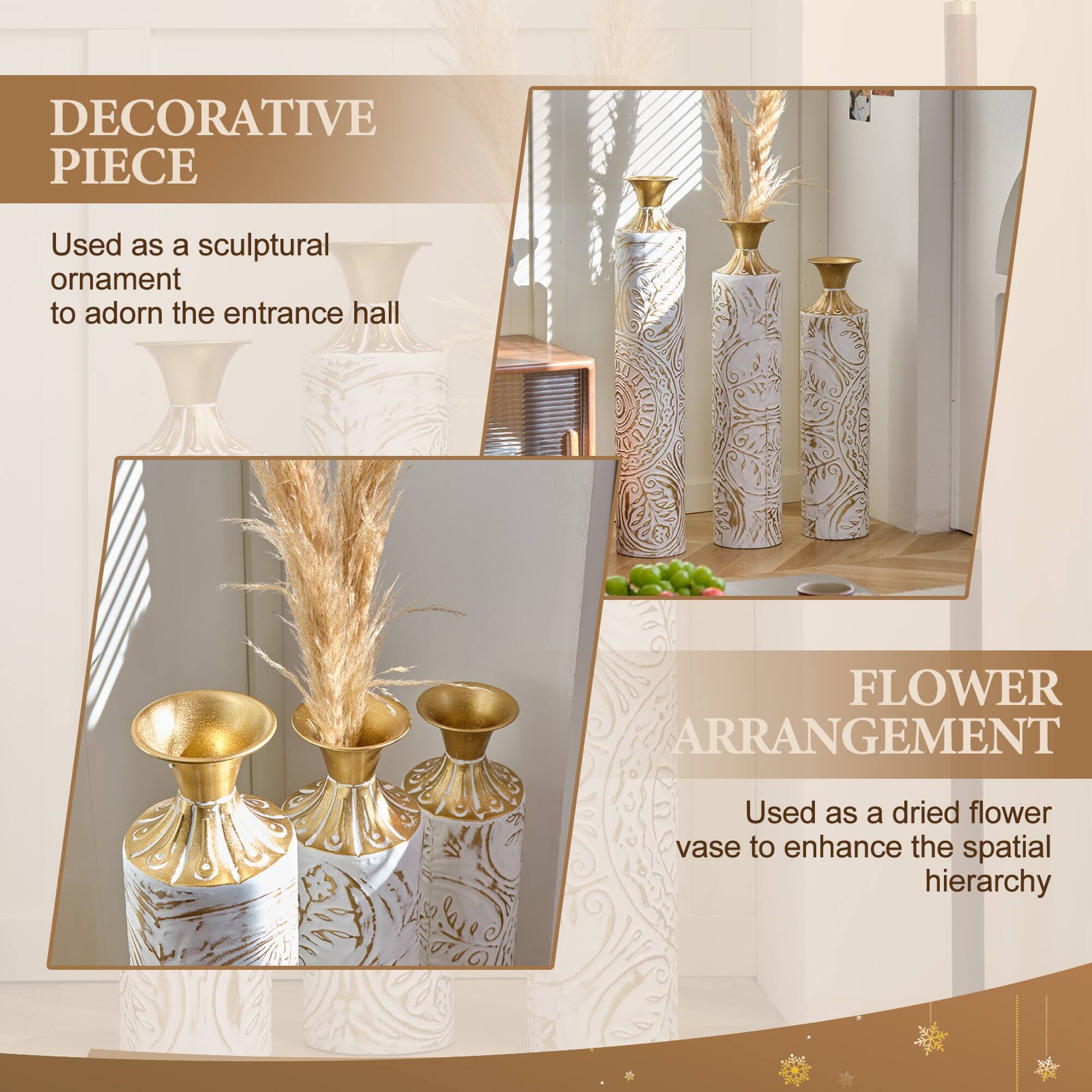DECORATIVE PIECE  
Used as a sculptural ornament to adorn the entrance hall  

FLOWER ARRANGEMENT  
Used as a dried flower vase to enhance the spatial hierarchy