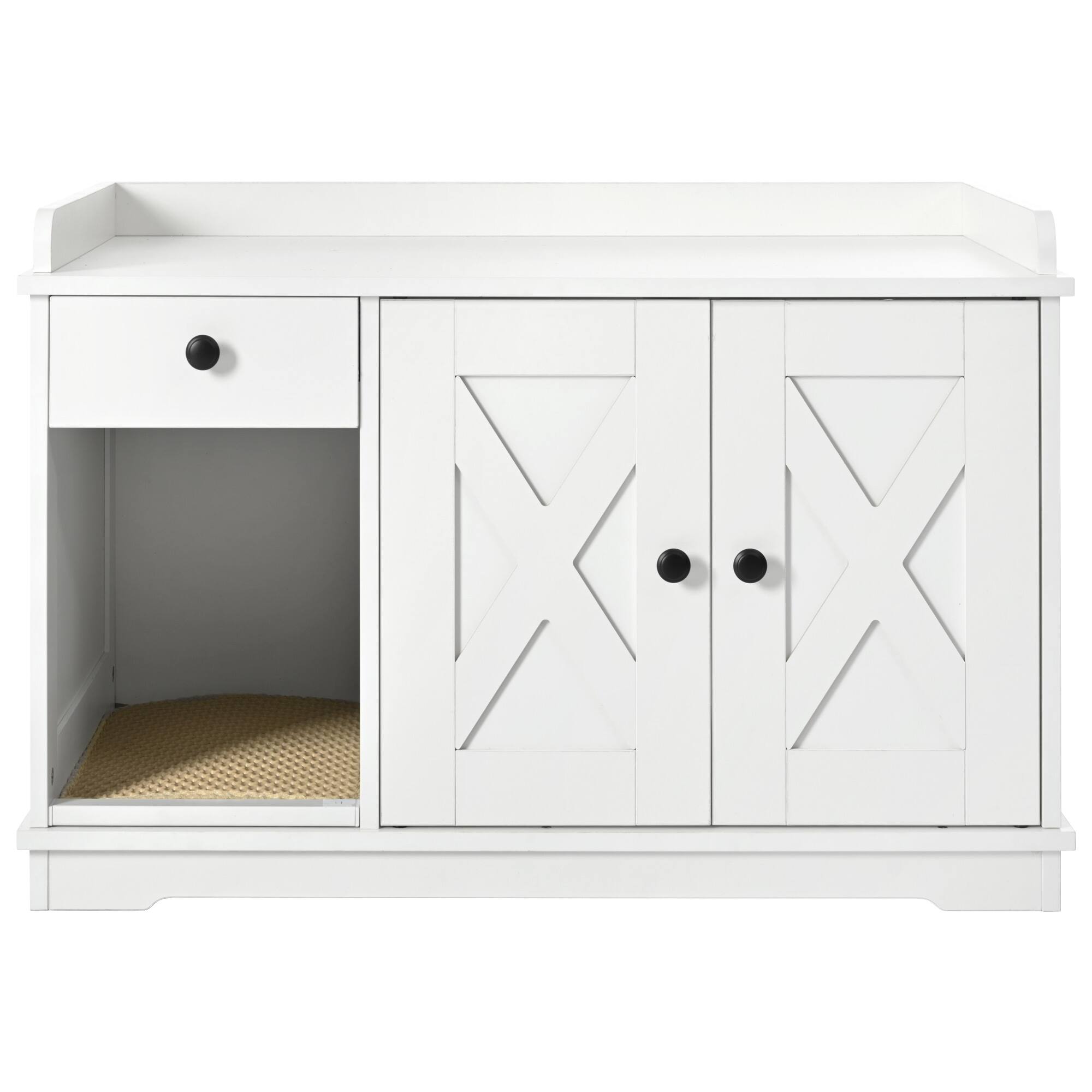 Back. Dexmalle - Dexmalle-Cat Litter Box Enclosure with Cat Litter Mat and Storage Drawer Side Table,for Living Room-White - White.