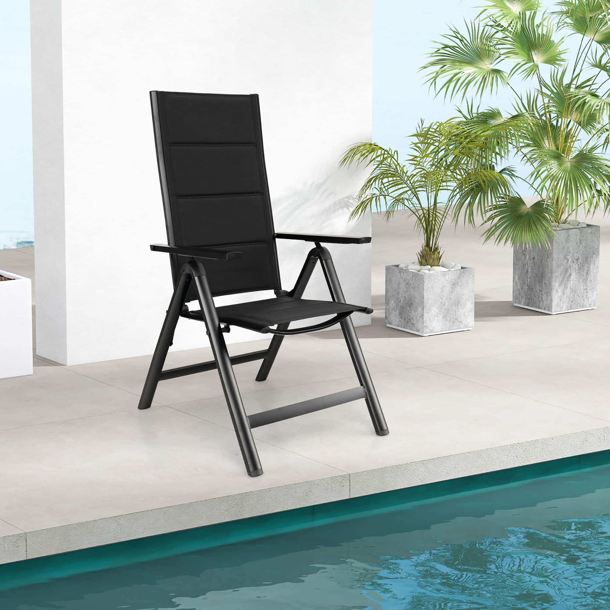 Gymax - Patio Folding Chairs Lightweight Outdoor Dining Chairs w/ Padded Seat - Black
