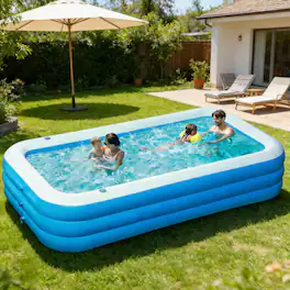 Joyfy - Inflatable Swimming Pool with Seats, 120" x 72" x 22" Family-Sized Inflatable Pool, Summer Water Party Fun - Blue