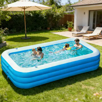 Front. Joyfy - Inflatable Swimming Pool with Seats, 120" x 72" x 22" Family-Sized Inflatable Pool, Summer Water Party Fun, Blue - Blue.