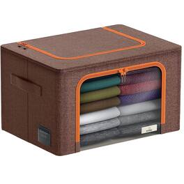 Sorbus - 1 Pack Storage Bins with Metal Frame, Foldable Clothes Organizer Bags, Fabric Containers with Window & Handle - Brown