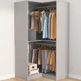 Aheaplus - Corner Closet System, 32 Inch Wide Corner Unit with 2 Hanging Rods and Shelves, 3-Tier - Gray