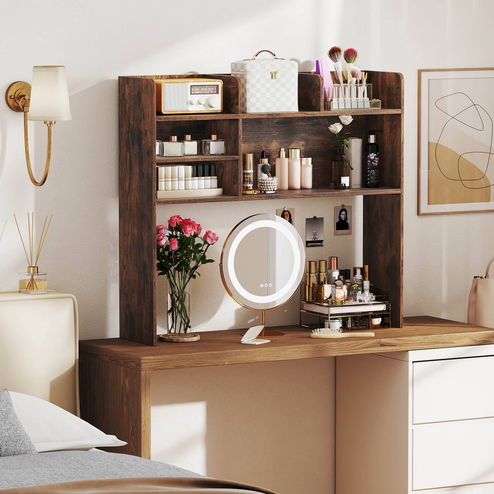 Alt View 1. Costway - Costway 3-Tier Desktop Bookshelf with 6 Shelves Desk Organizer for Computer Desk - Rustic Brown.