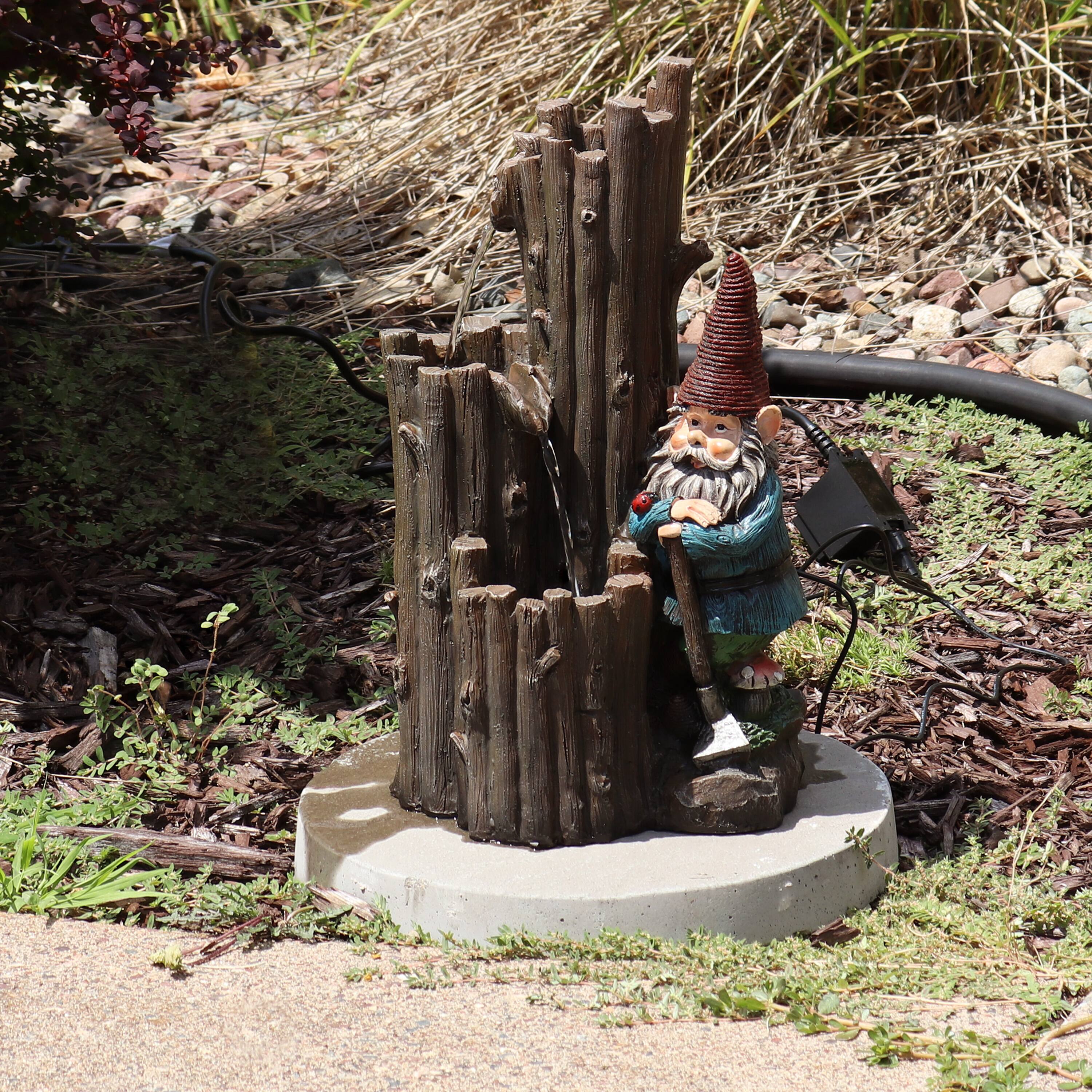 Alt View 2. Sunnydaze - Resting Gnome Outdoor Water Fountain with LED Lights - 17 in - Grey.