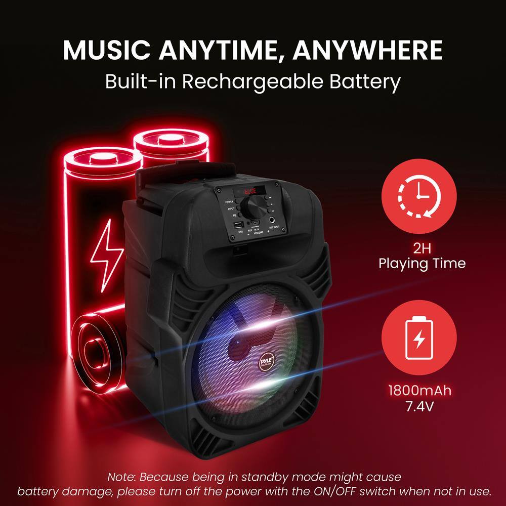 MUSIC ANYTIME, ANYWHERE  
Built-in Rechargeable Battery  

2H Playing Time  
1800mAh 7.4V  

Note: Because being in standby mode might cause battery damage, please turn off the power with the ON/OFF switch when not in use.