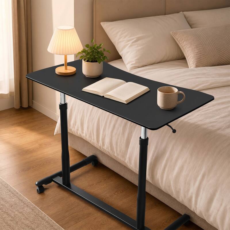 Angle. WELLFOR - Standing Desk with Mobile Portable Rolling Wheels, Height Adjustable PC Laptop Notebook Rolling Table for Home Office - Black.