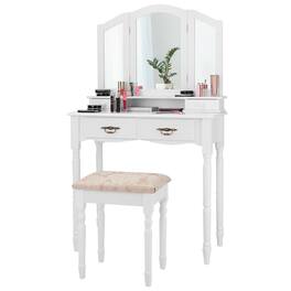 Ecooso - Simple Vanity Table with Tri-Folding Mirror, Compact Drawers and Top Storage Shelf for Daily Makeup - White