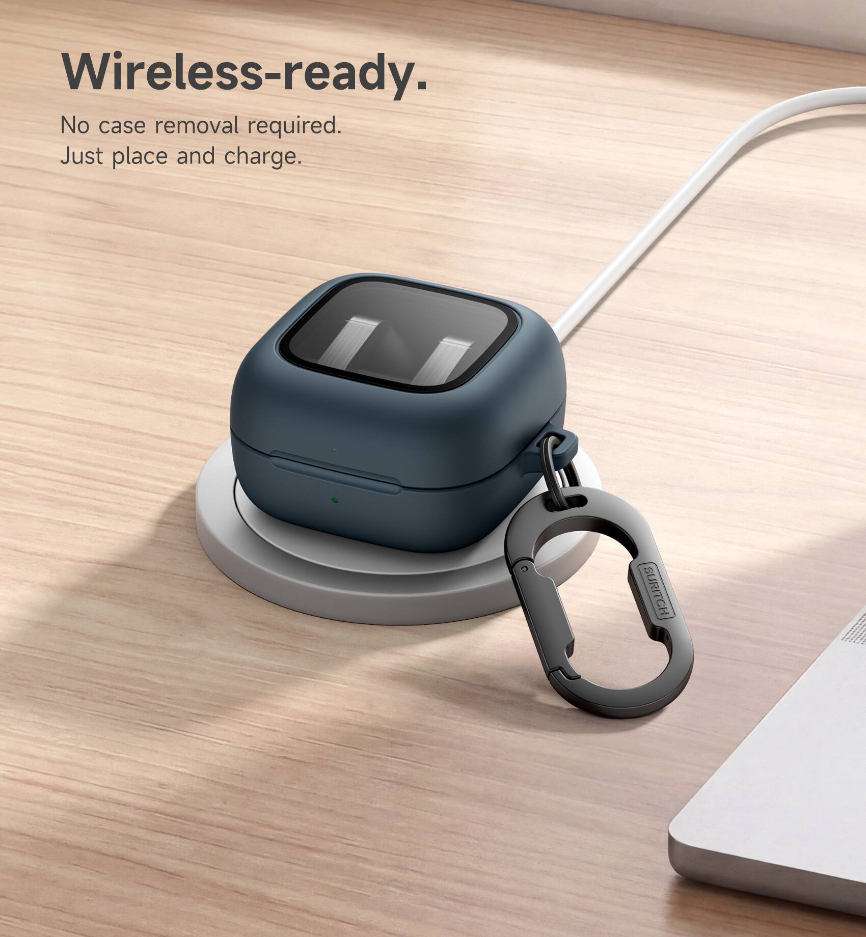 Wireless-ready.  
No case removal required.  
Just place and charge.