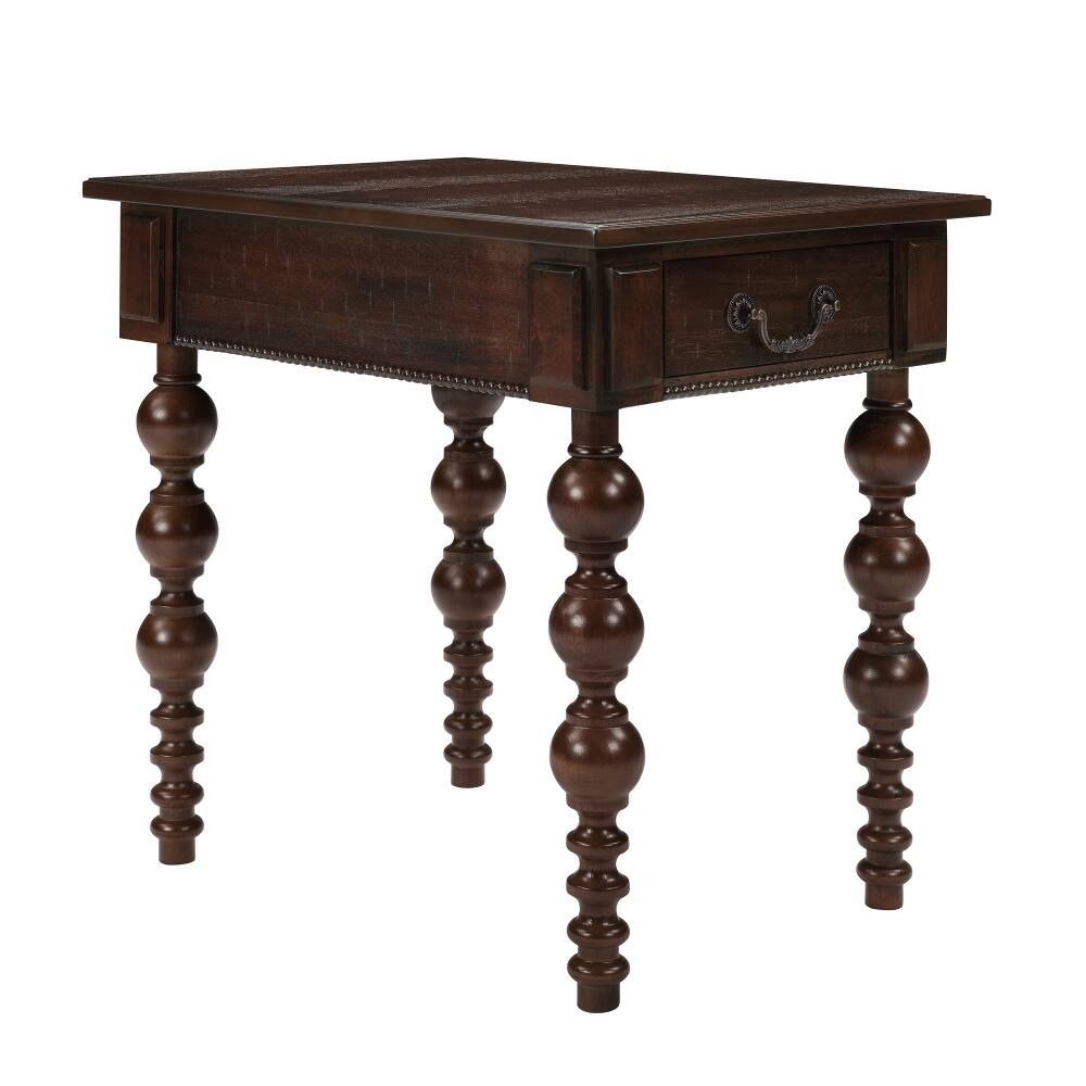 Alt View 4. Loheer - Loheer Solid Wood End Table with Drawer Espresso Vintage Narrow Sofa Side Table - Espresso.