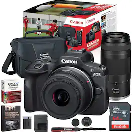 Bundle - Canon - EOS R100 Camera Double Zoom Lens Kit w/RF-S18-45/RF75-300mm + 128GB