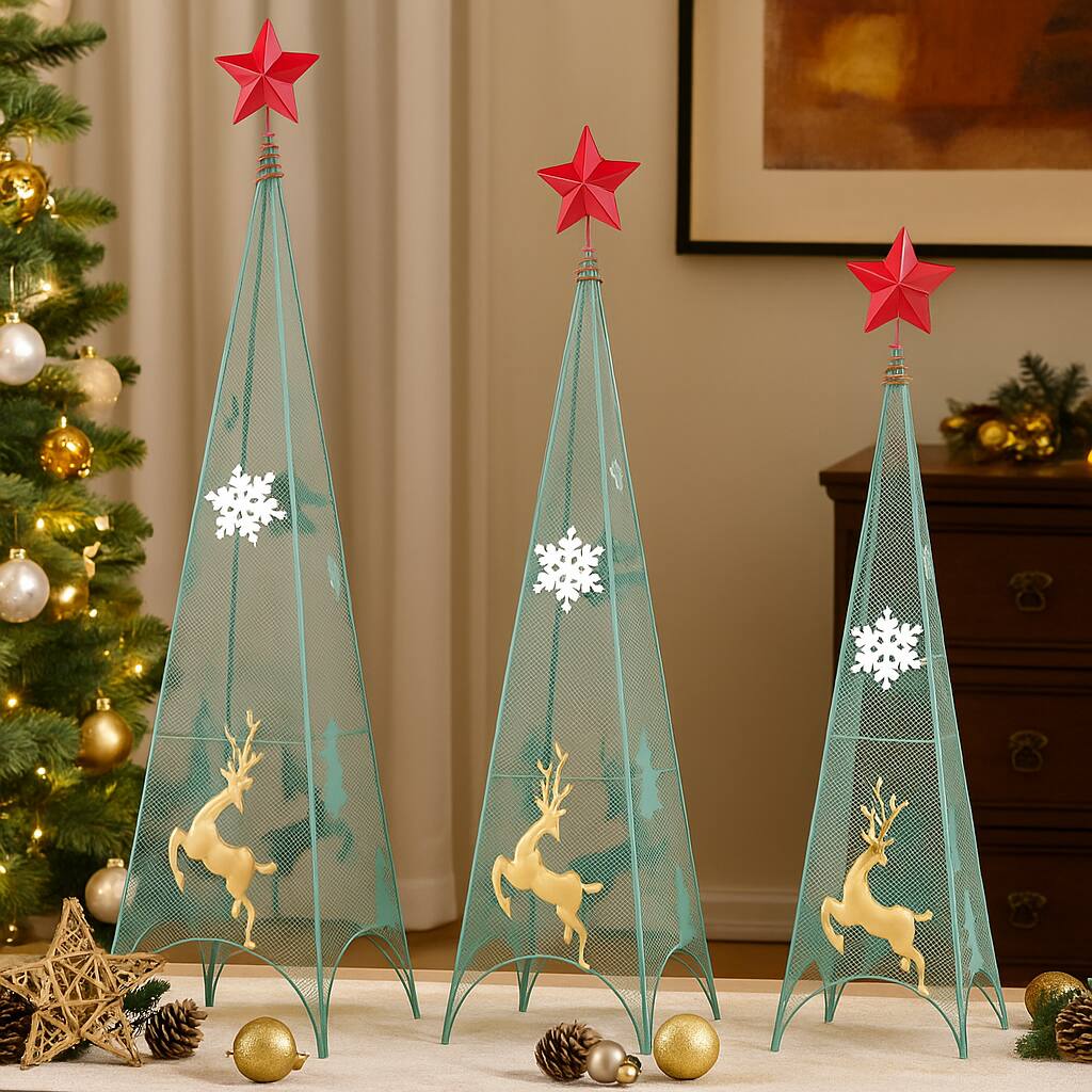 Angle. BreeBe - Decorative Christmas Tree Set 3/3.5/4ft Tower Style with Stars - Multicolor.