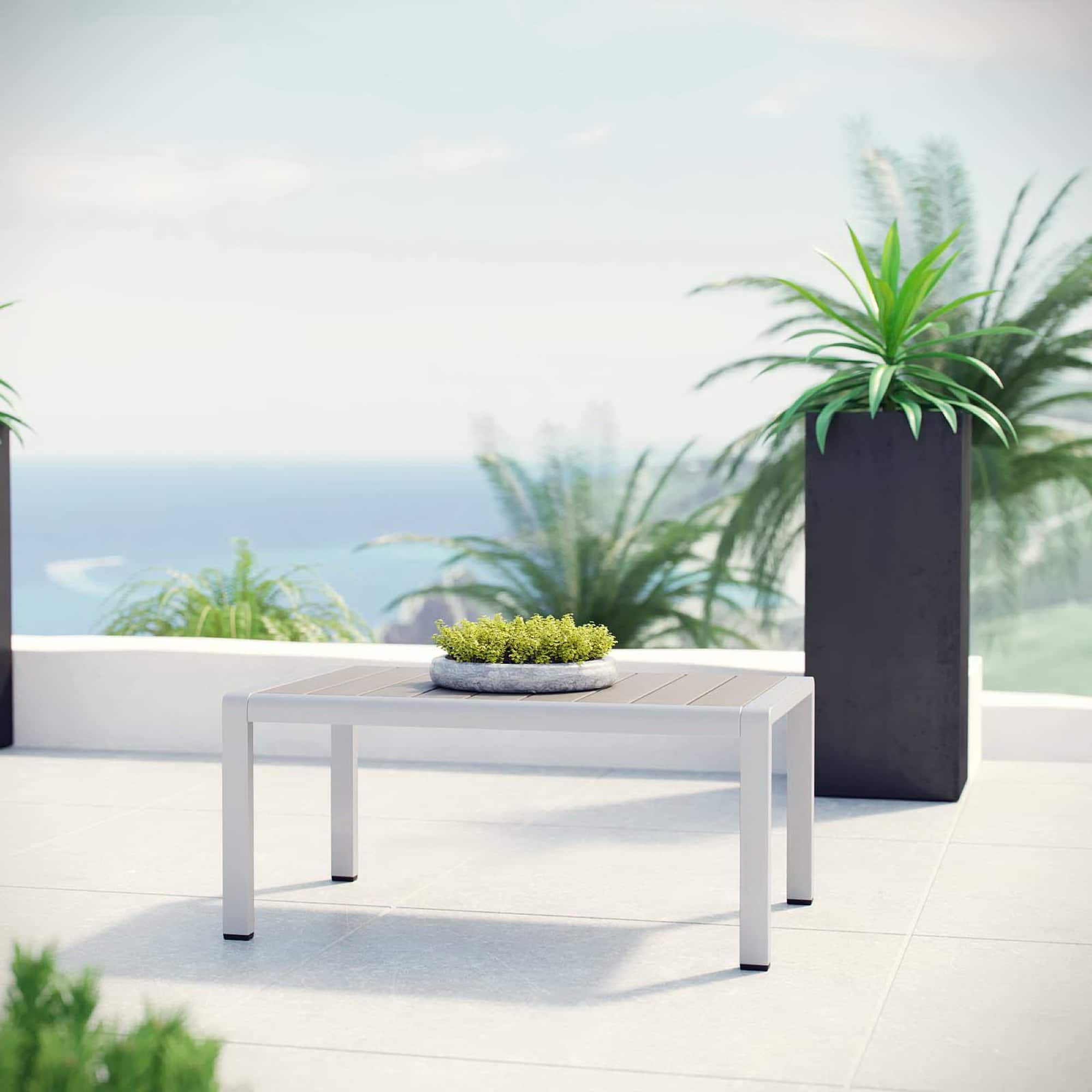 Shore Outdoor Patio Aluminum Coffee Table by Modway - Silver Gray