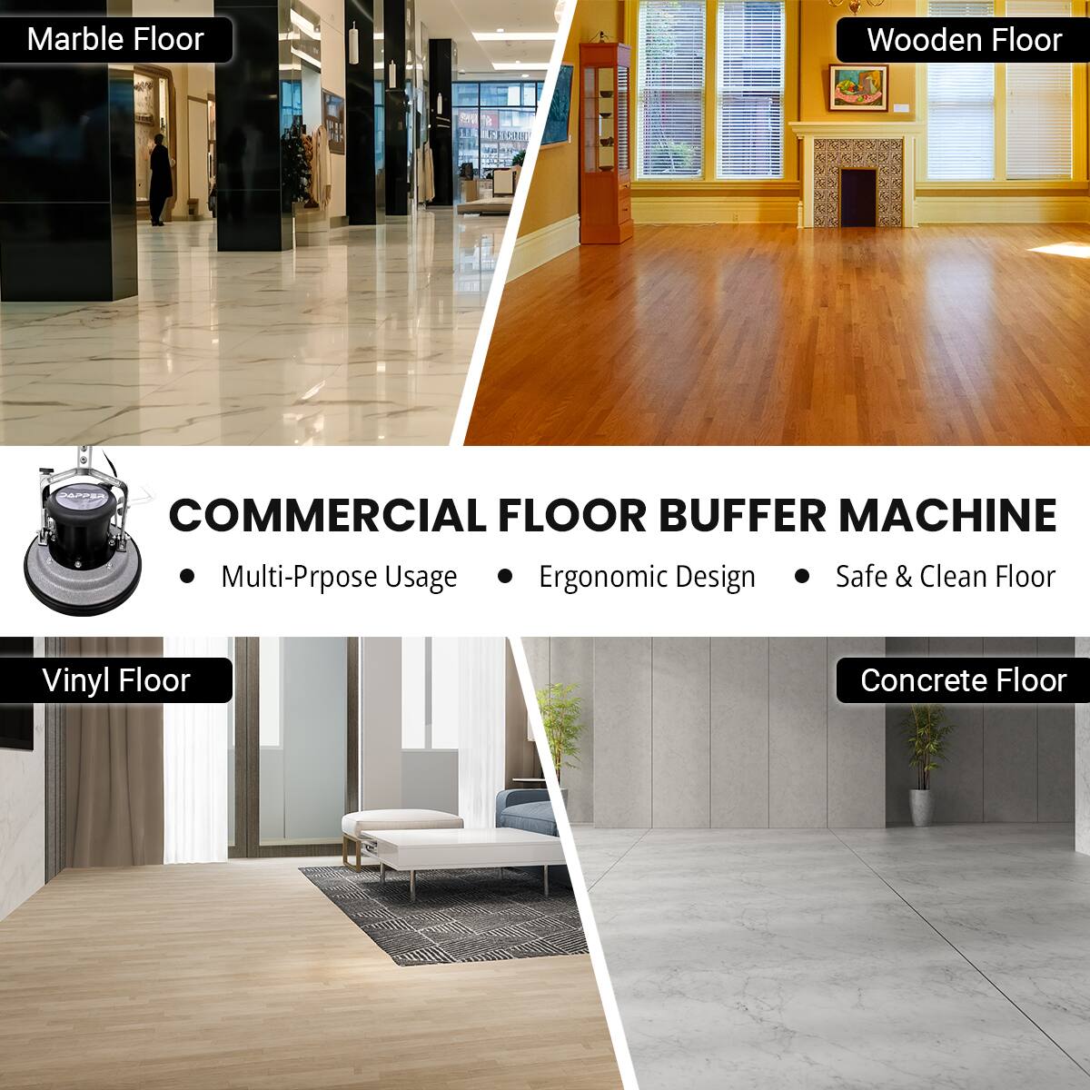 Dapper Supply 13 inch Heavy duty Multi Functional Floor Buffer Polisher ...