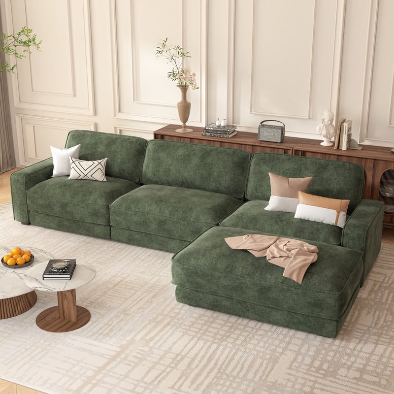 Front. Dyonery - Dyonery 119-inch widened three-seater sofa, Chenille fabric, solid high legs, wide armrest combination design - Green.