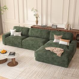 Dyonery - 119-inch widened three-seater sofa, Chenille fabric, solid high legs, wide armrest combination design - Green