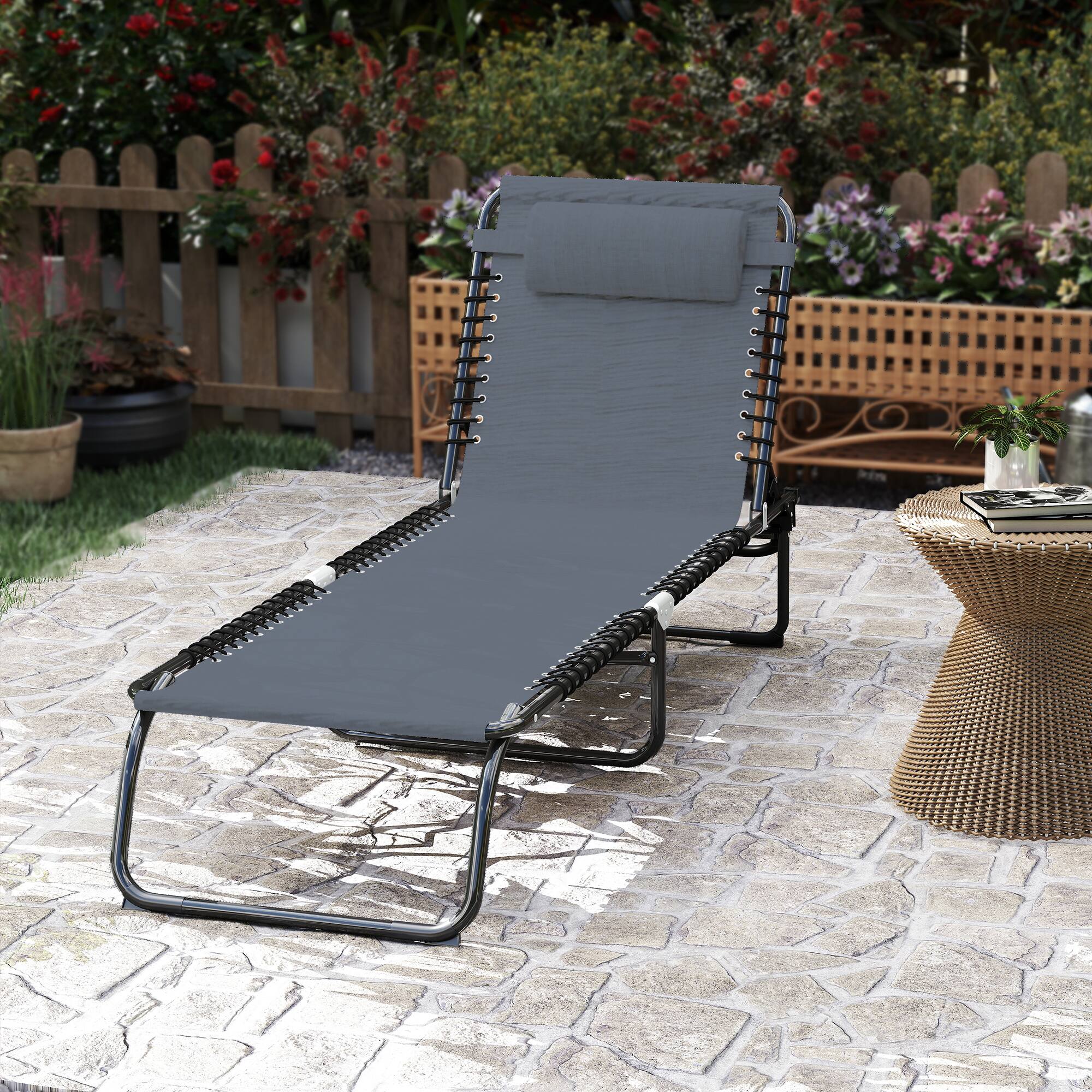 Alt View 8. Outsunny - Chaise Lounge Pool Chair with 4-Position Reclining Back - Gray.