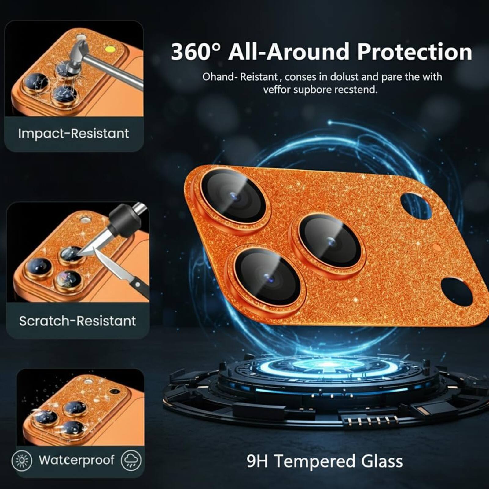360° All-Around Protection

Ohand-Resistant, conses in dolust and pare the with veffer supbore recstend.

Impact-Resistant

Scratch-Resistant

Waterproof

9H Tempered Glass