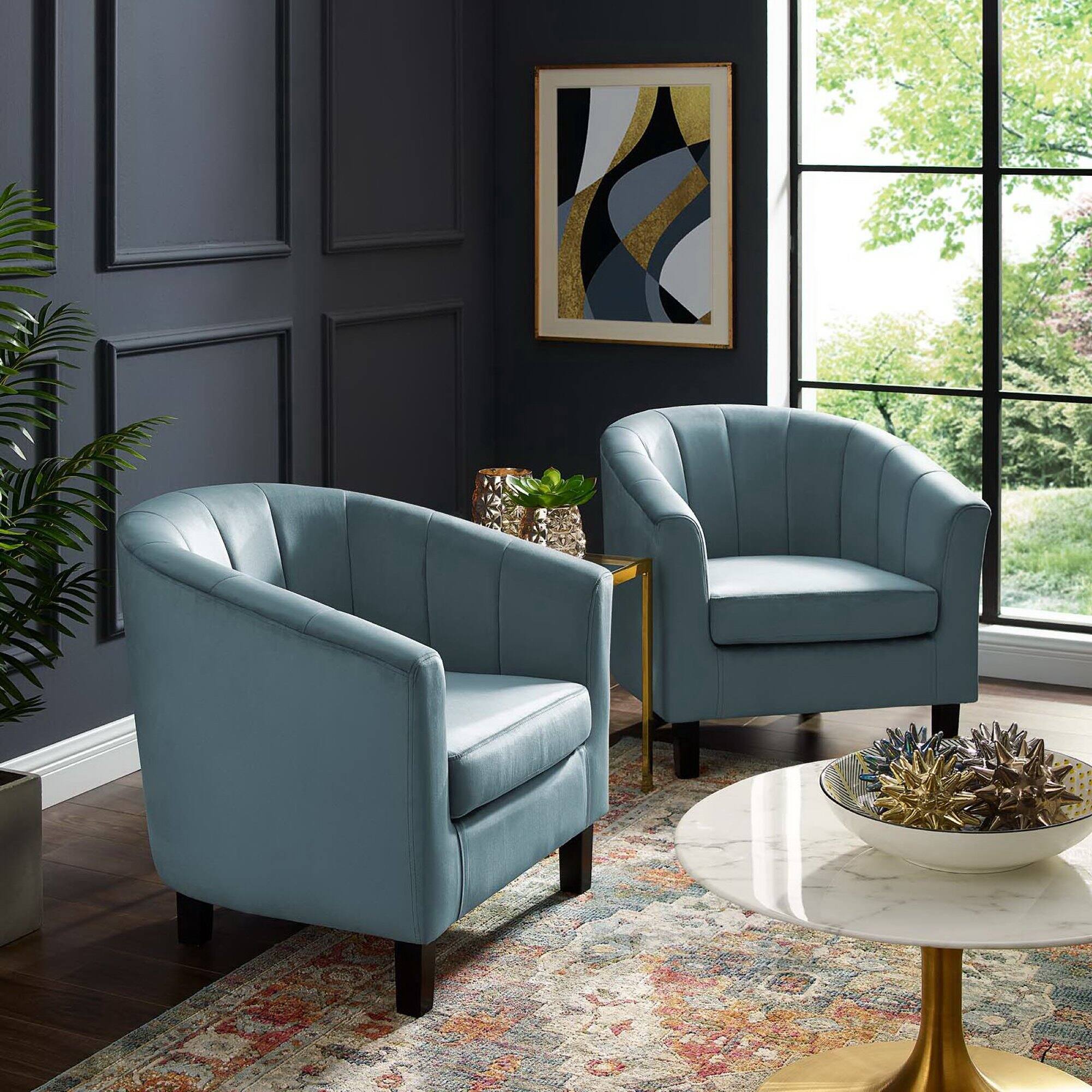 Back. Modway - Prospect Channel Tufted Performance Velvet Armchair Set of 2 by Modway - Blue.