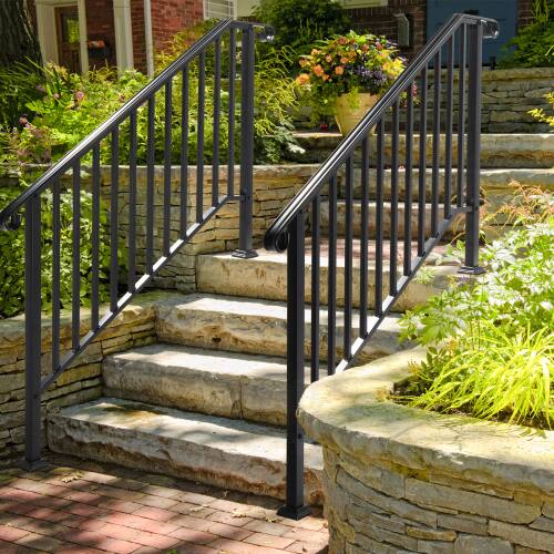 Alt View 8. Winado - Handrails Steps Stair Fits 4-5 Steps, Wrought Iron Hand Rail Stair Railing 1PC for Outdoor Concrete Porch Wooden Steps - Black.