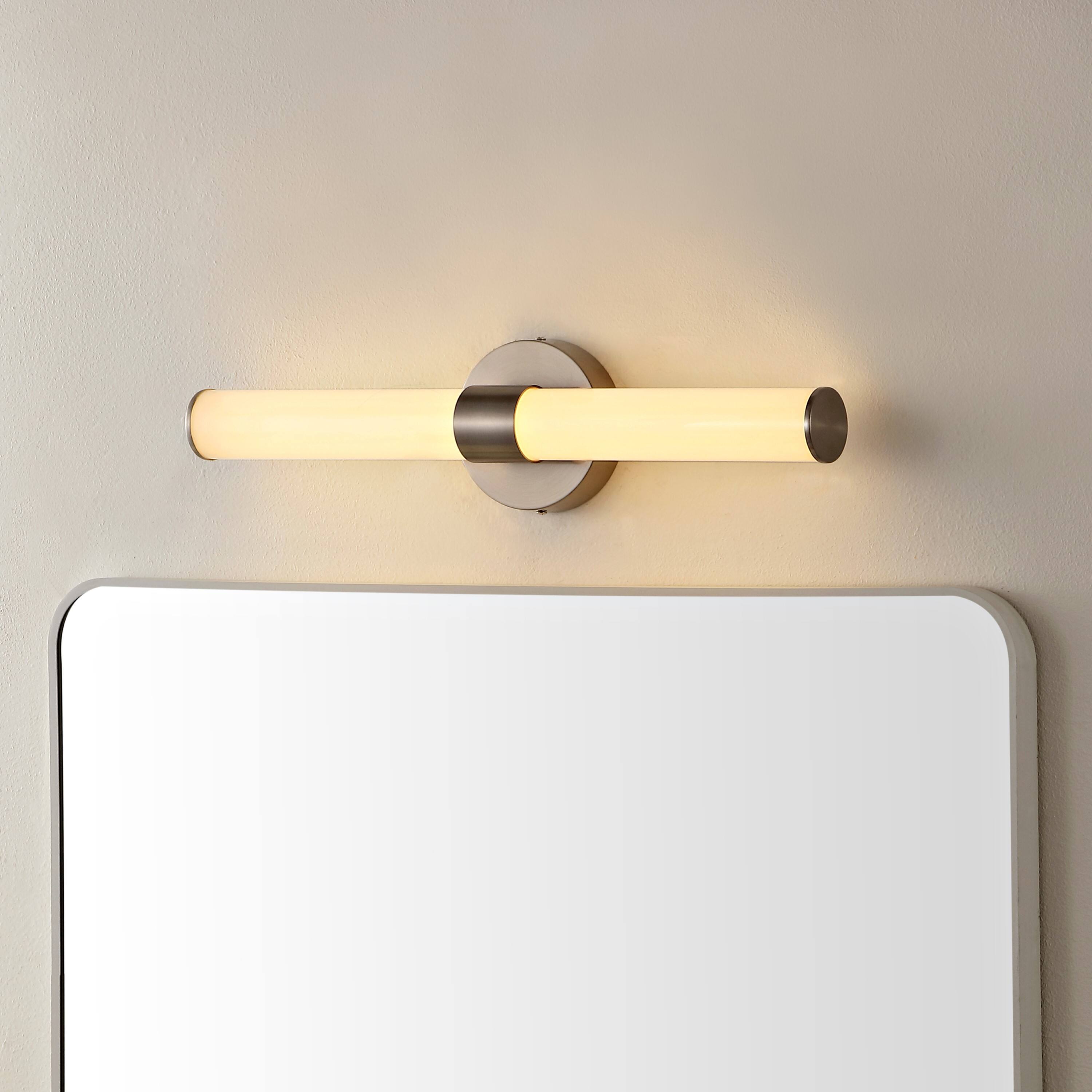 Alt View 1. Jonathan Y - Brooks 20.13" 1-Light Industrial Mid-Century Iron Integrated LED Vanity Light, Nickel - Nickel/White.