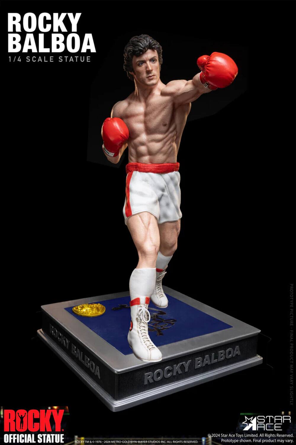 ROCKY BALBOA 1/4 SCALE STATUE PROTOTYPE PICTURE MOCKY FINAL BALBOA BALBOA PRODUCT ROCKY MAY VARY SLIGHTLY ROCKY STAR ACE 2024 Star Ace Toys Limited. All Rights Reserved. OFFICIAL STATUE ROCKY TM & 1976 2024 METRO-GOLDWYN-MAYER STUDIOS INC. ALL RIGHTS RESERVED Prototype shown. Final product may vary.