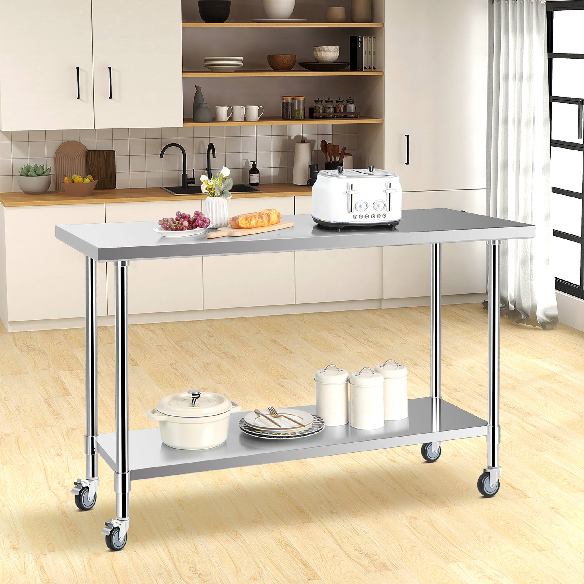 Alt View 1. Gymax - Gymax 24'' x 60 '' Stainless Steel Work Table Kitchen Prep Work Table w/ wheels Silver - Silver.