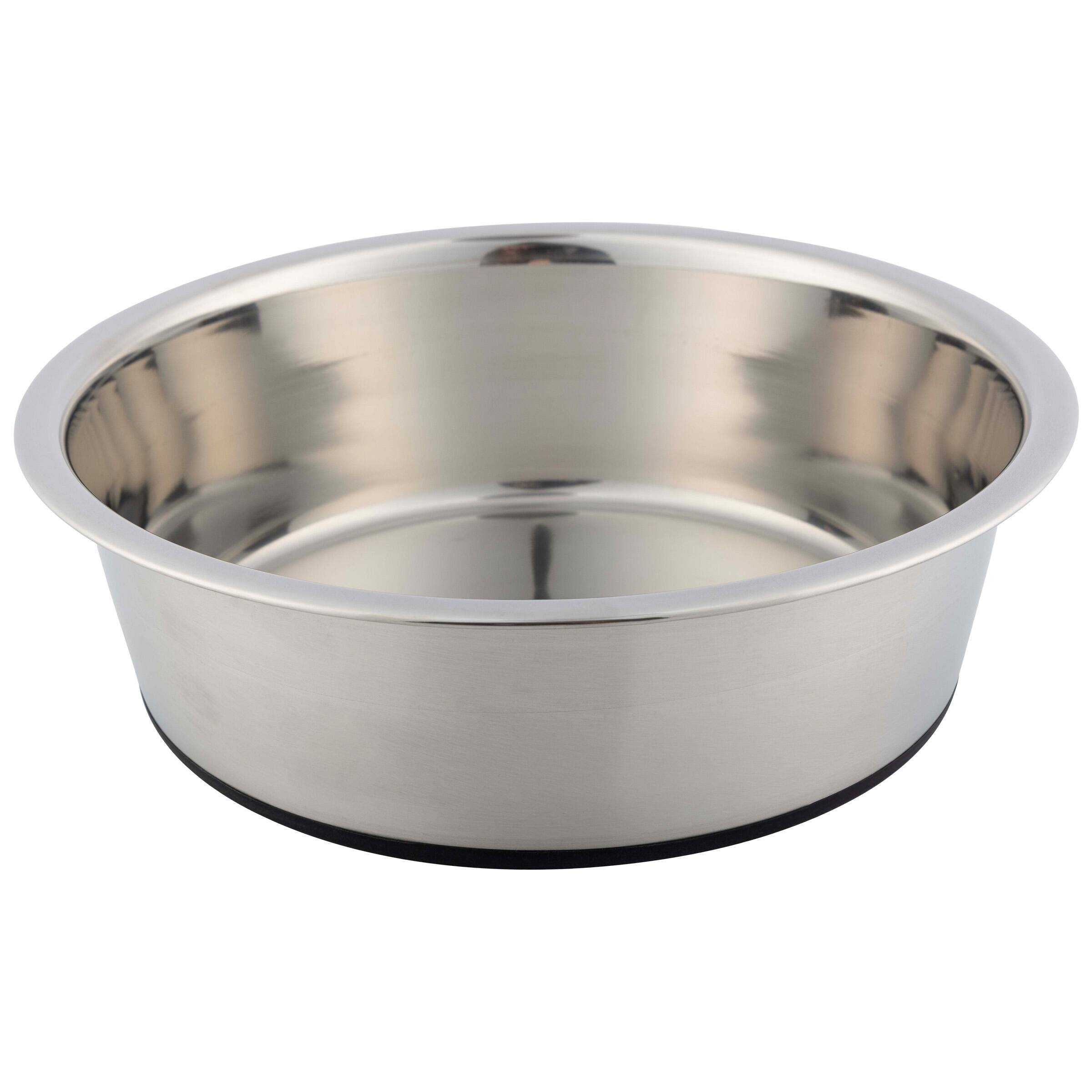 Angle. PetMaker - Set of Two 64oz Stainless Steel Dog Bowls for Medium to Large Pets - Silver/Black.
