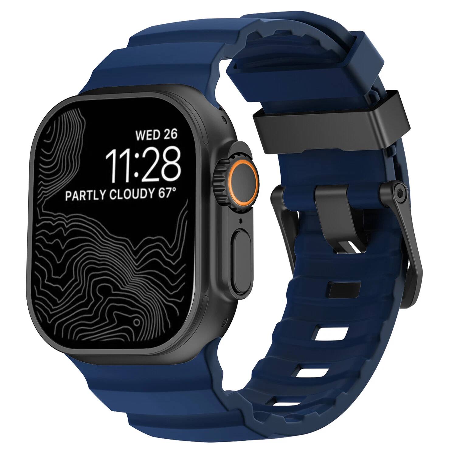 Dteck - Sport Band for Apple Watch Ultra 49mm/Series 11 10 9 8 7 6 5 4 SE 44/45/46mm, Durable Silicone Strap with Metal Hardware - Darkblue-Black Buckle