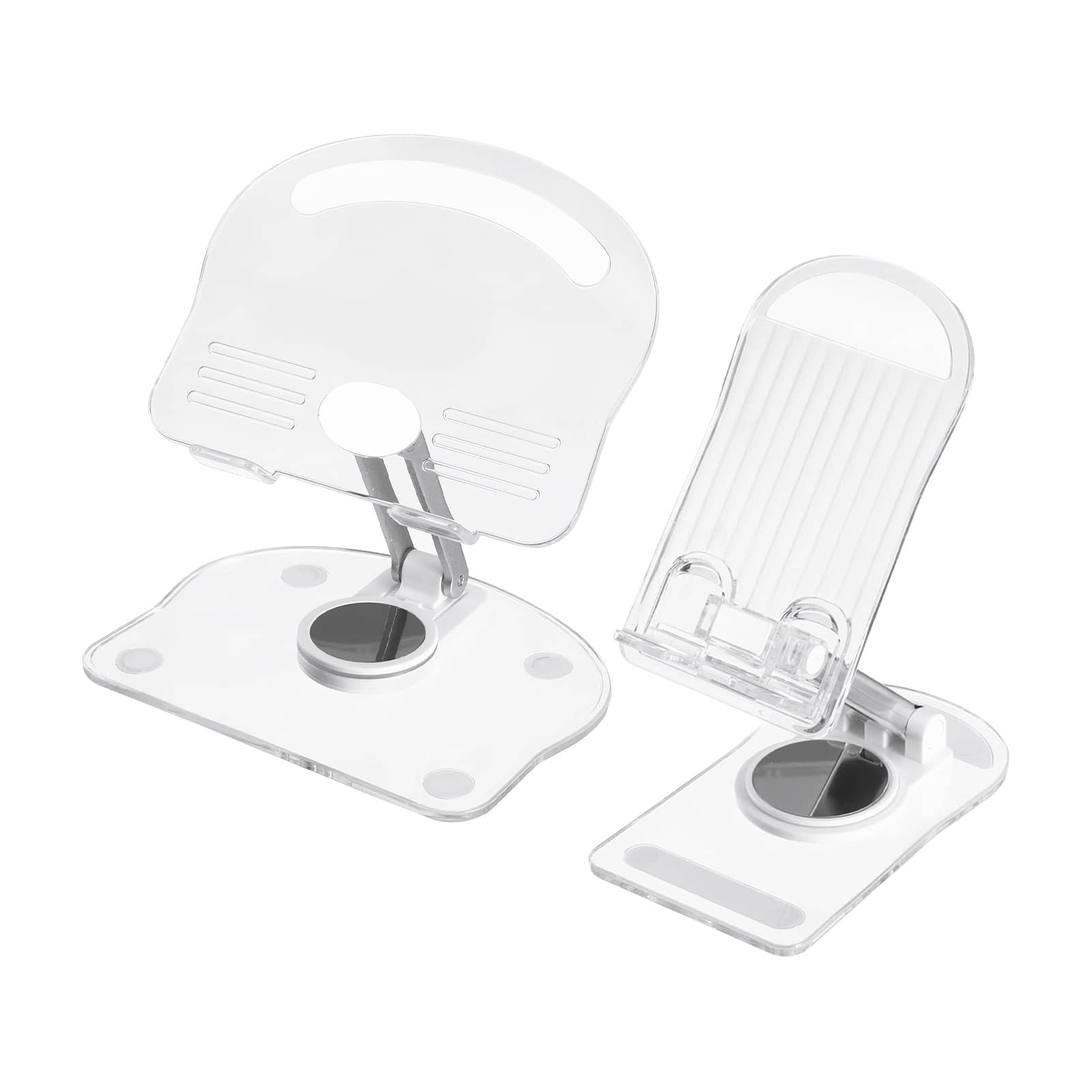 Unique Bargains - Acrylic Tablet & Phone Holder, Adjustable Foldable Clear with 360 Degree Rotating Base for Desk Home Office - White