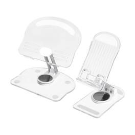 Unique Bargains - Acrylic Tablet & Phone Holder, Adjustable Foldable Clear with 360 Degree Rotating Base for Desk Home Office - White