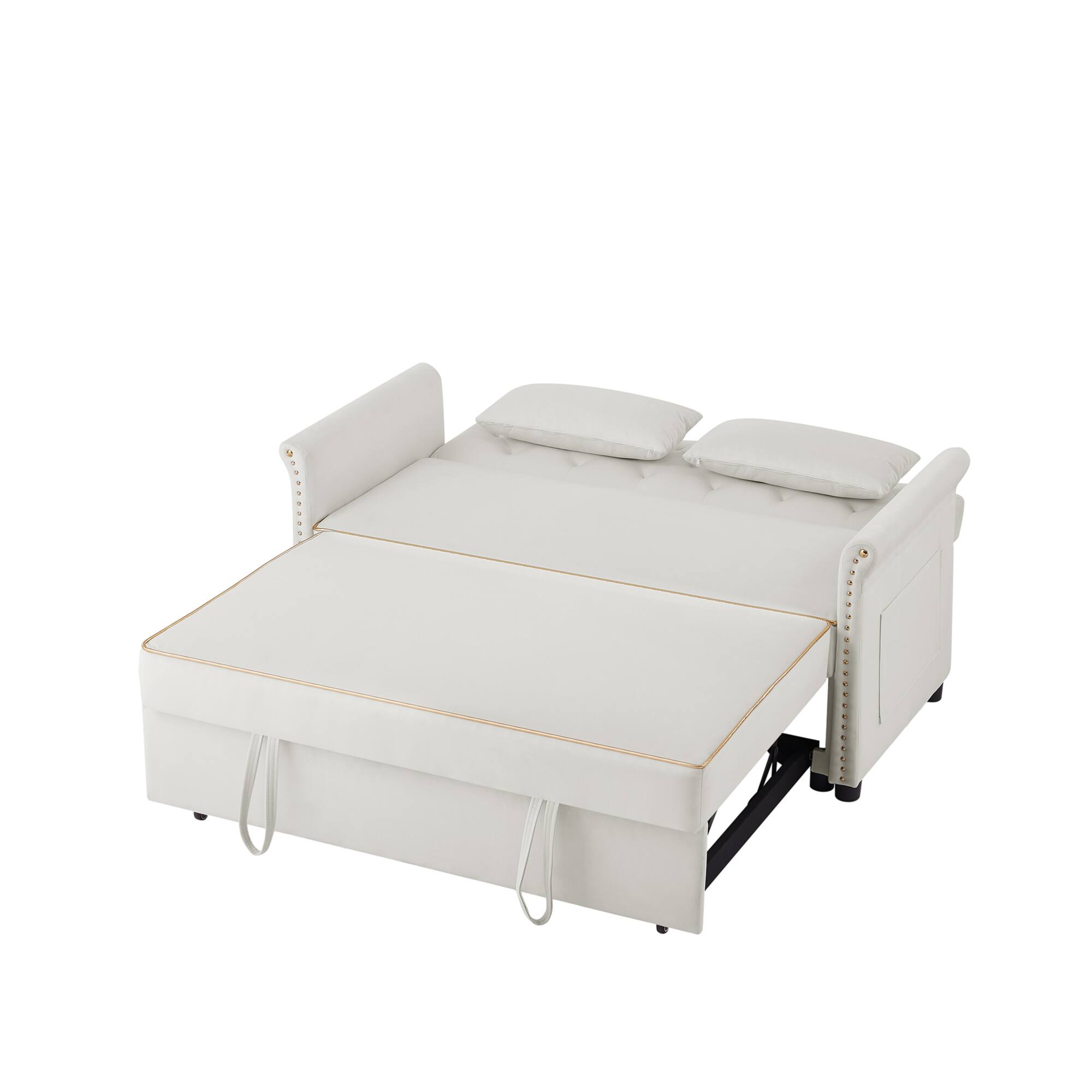 Alt View 2. GOODSILO - Velvet Convertible Sleeper Sofa Bed with Adjustable Positions and Tufted Backrest - Beige.