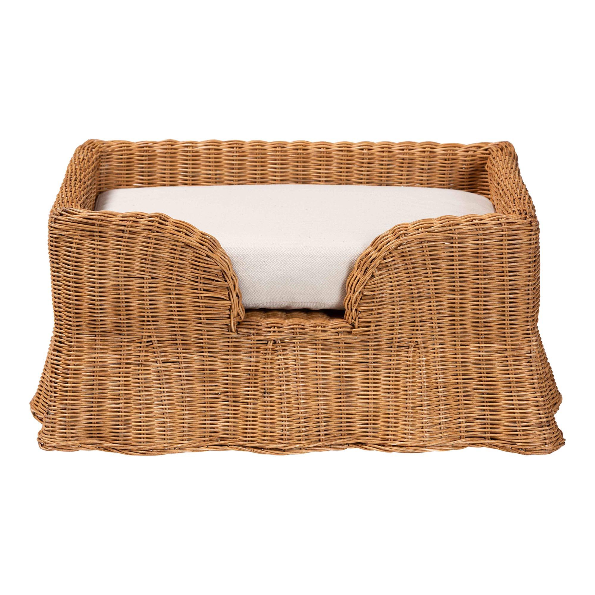 Angle. bali & pari - Belita Natural Rattan Pet Bed - Handwoven Wicker Enclosed Lounge Bed for Dogs or Cats with Removable Cushion, 27.6" - Light Honey.