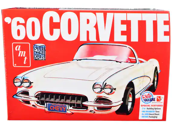 60 CORVETTE
a m t
STREET RODS
CALIFORNIA CHEVY
Retro DELUXE
SPECIAL FEATURES
- 2 in 1 Building Options
- PRE-DECORATED Tires
- ALL-NEW Decal Sheet
- VINTAGE Packaging