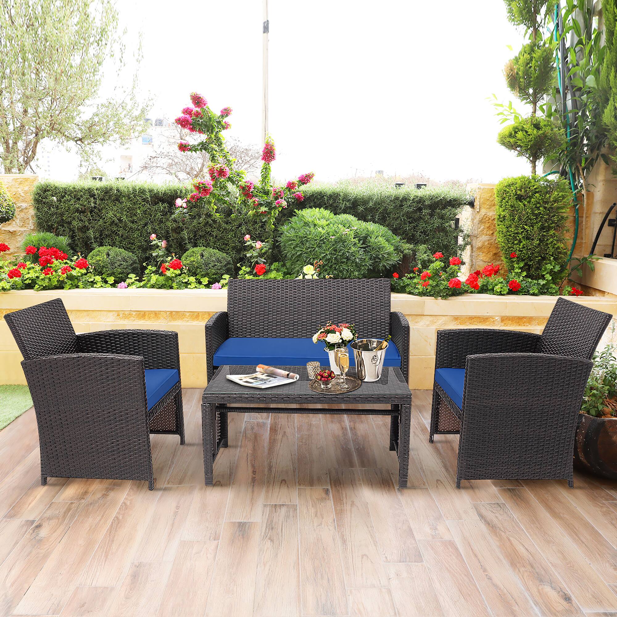 Alt View 2. Costway - Costway 8PCS Patio Rattan Furniture Set Cushioned Chair Sofa Coffee Table - Navy.