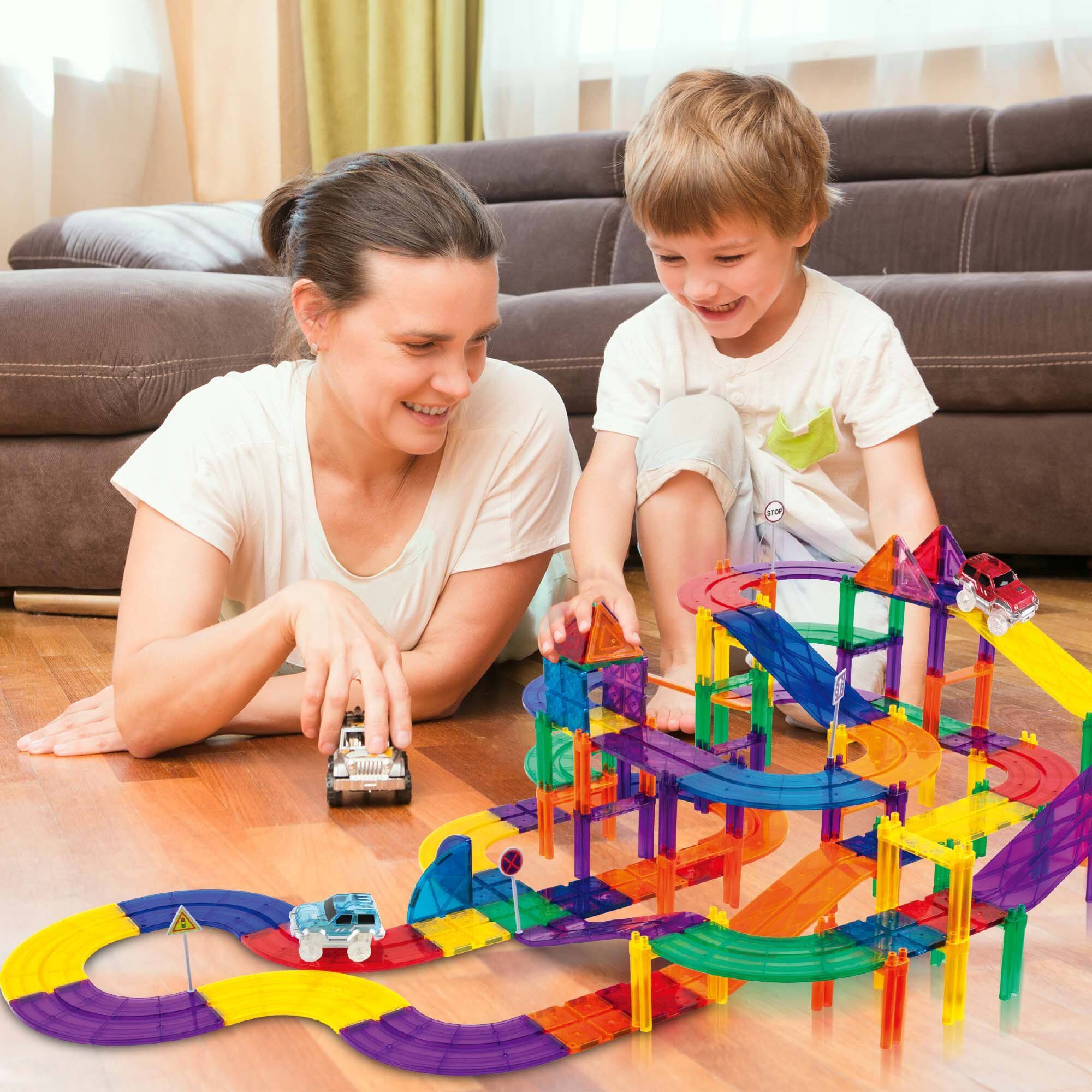 Alt View 2. PicassoTiles - PICASSO-TILES Magnetic Tiles Race Track Support Column Expansion Set Racing Extension STEM Building Blocks Toy for Kids - Multicolor.