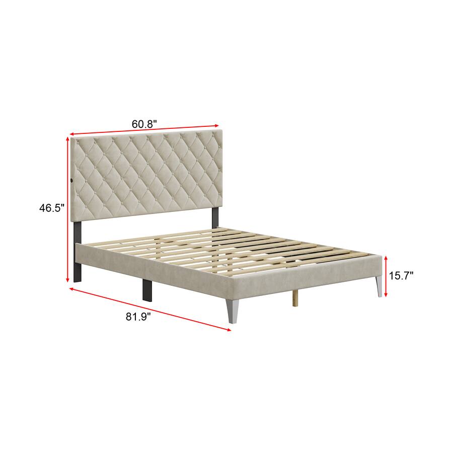 Famapy Upholstered Bed Frame Tufted Headboard, Sturdy Slats, Modern ...