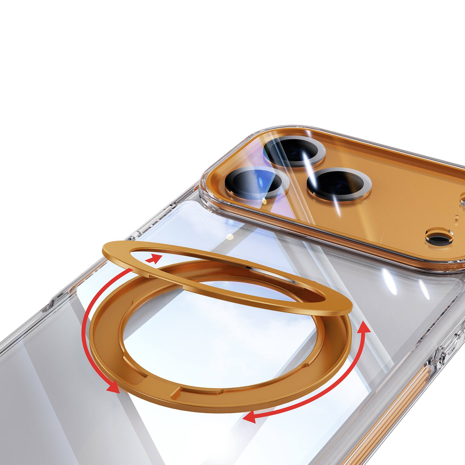 Alt View 2. Dteck - Magnetic Clear Phone Case for Apple iPhone 17 Pro Max with Metal Rotating Stand,Shockproof PC+TPU Slim Transparent Cover - Orange.