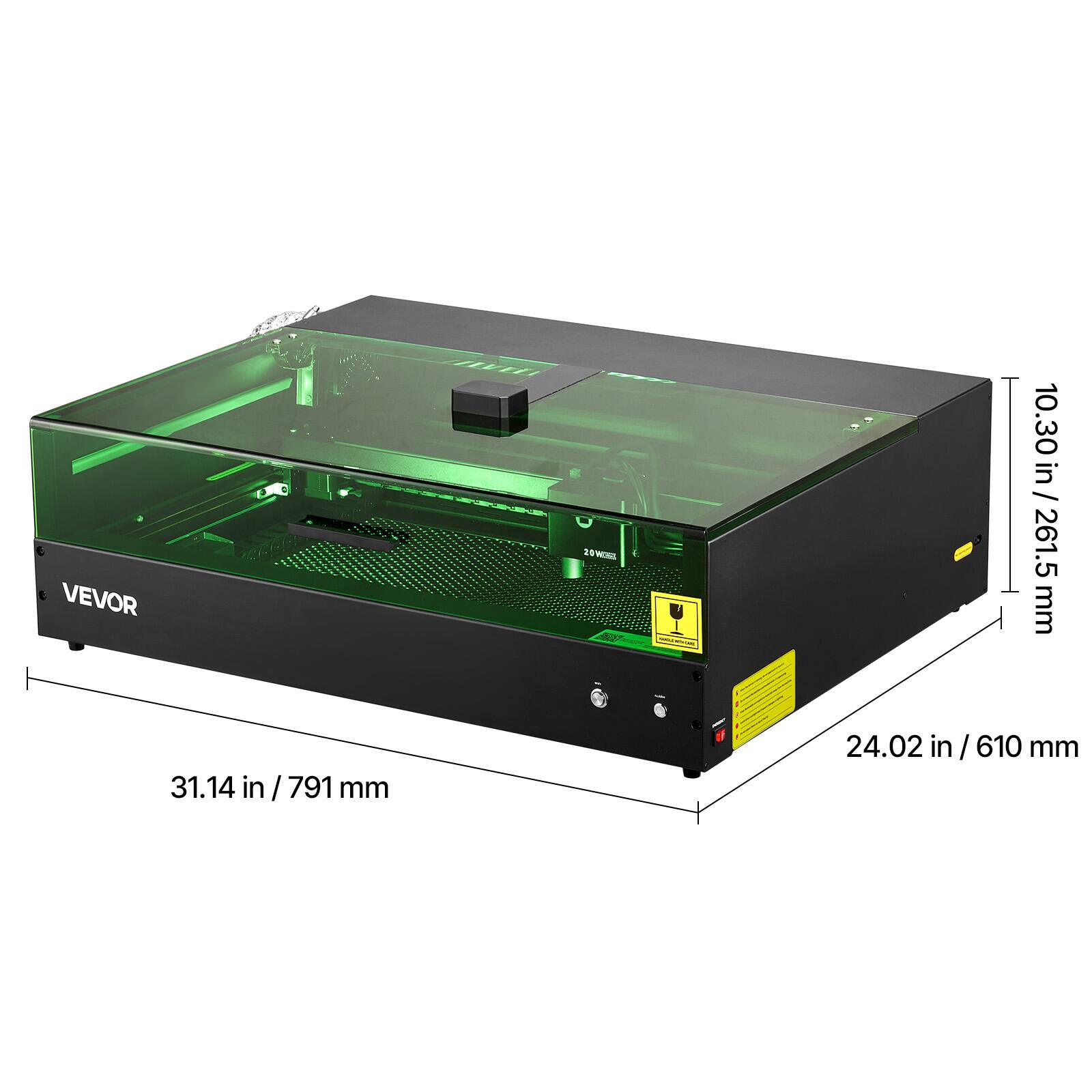 VEVOR  
AO  
10.30 in / 261.5 mm  
31.14 in / 791 mm  
24.02 in / 610 mm