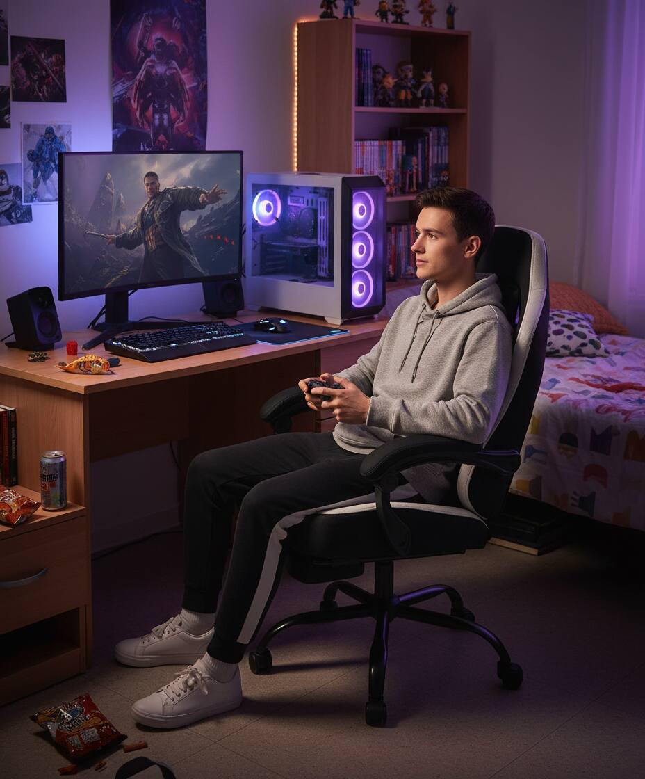 Angle. AOITUN - High Back Ergonomic Computer Gaming Chair for Daily Use - Black.