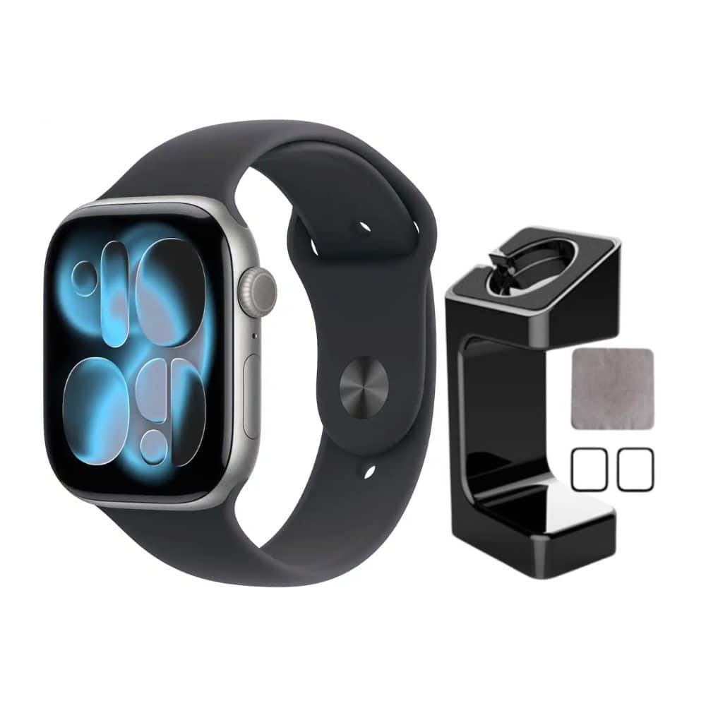 Apple Watch Series 11 (GPS) 42mm Space Gray Aluminum Case with Black Sport Band - M/L With Accessories - Space Gray - (2025)