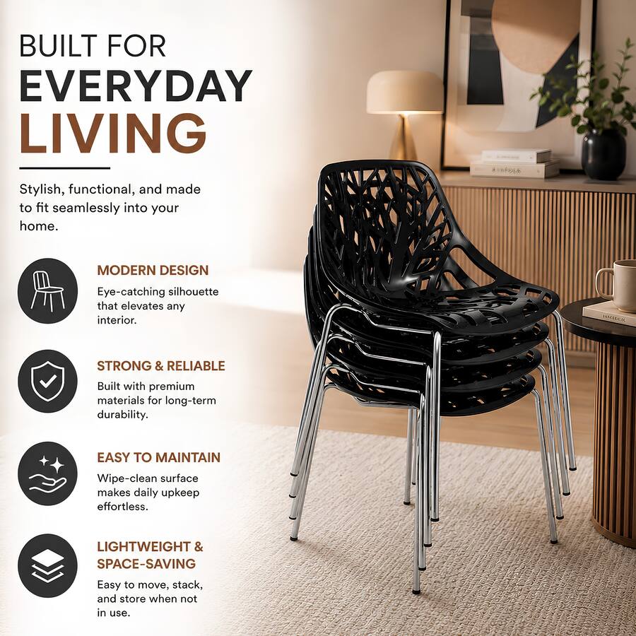 LeisureMod Asbury Stackable Modern Dining Chair with Cut Out Design and ...