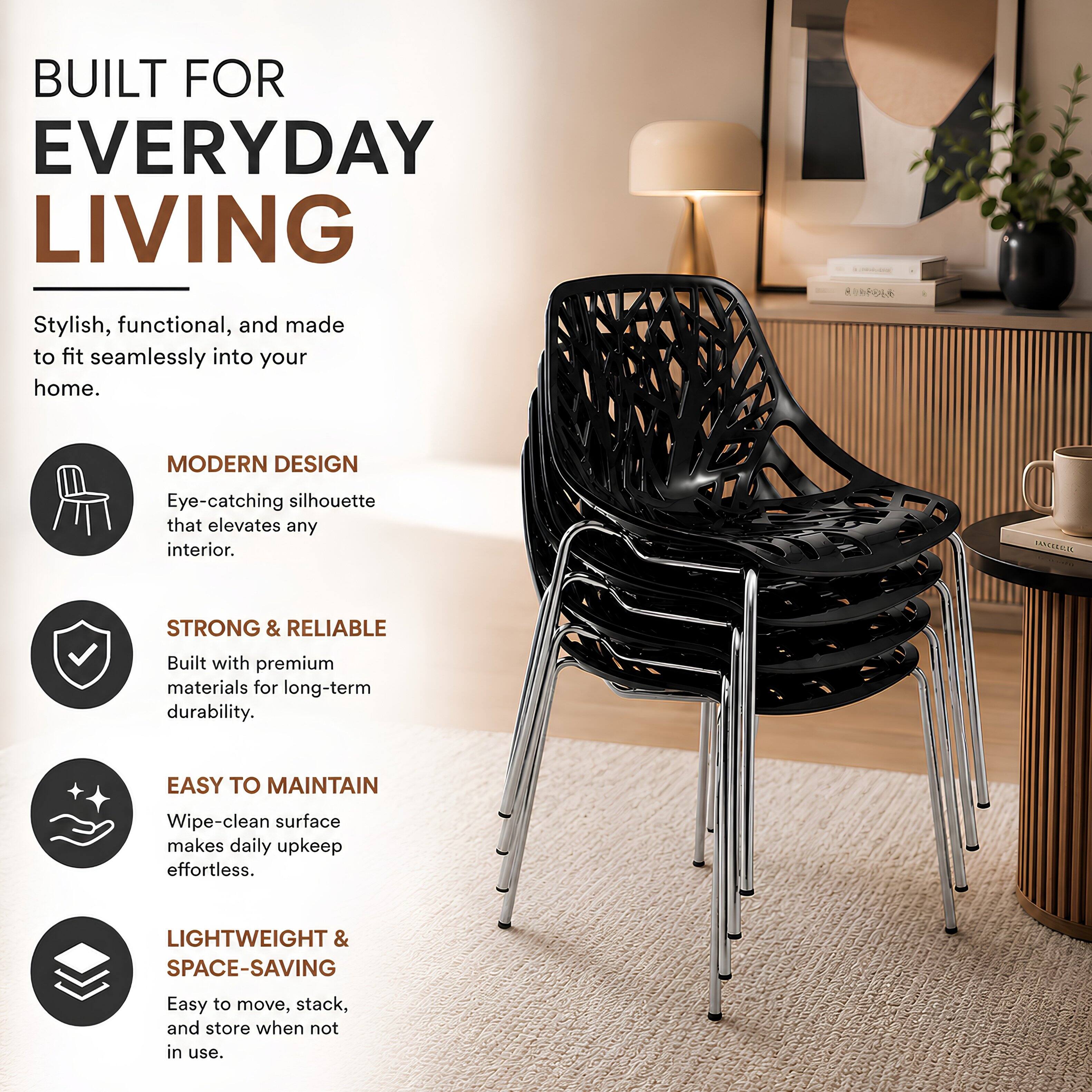 LeisureMod Asbury Stackable Modern Dining Chair with Cut Out Design and ...