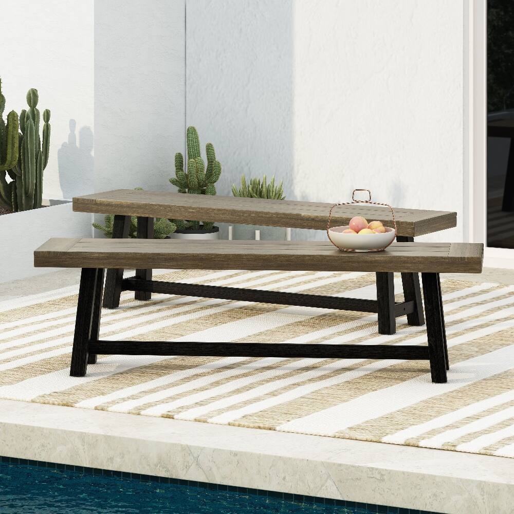 Left. Ropilly - Ropilly Acacia Outdoor Bench Set of 2, 63 Inch Rustic Wood Patio Dining Bench, Sandblast Gray - Sandblast Gray.