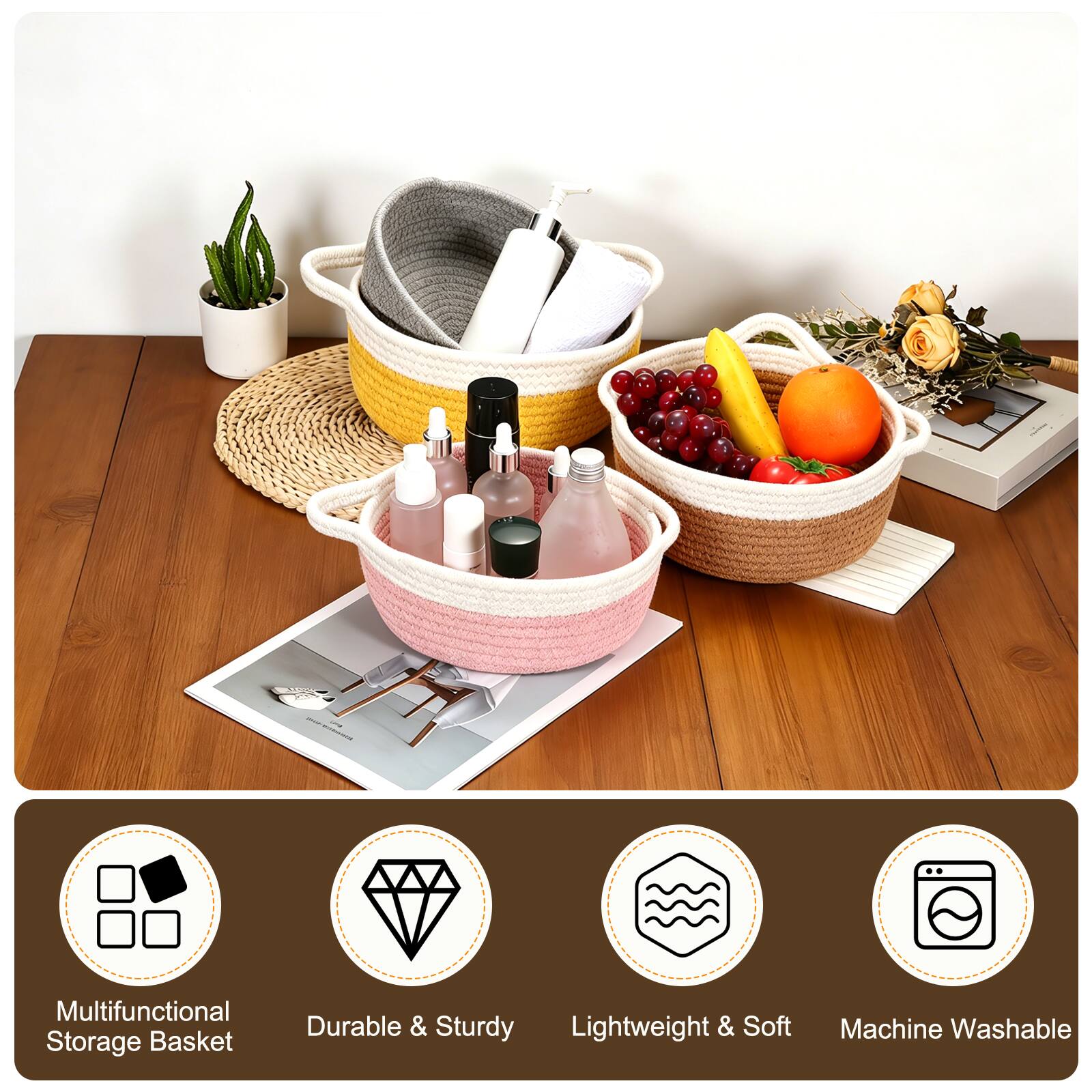 Multifunctional Durable & Sturdy Lightweight & Soft Machine Washable Storage Basket